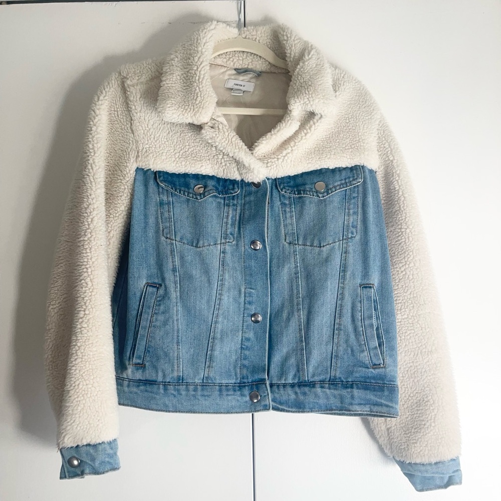 Forever 21 Blue Denim and Cream Sherpa Jacket